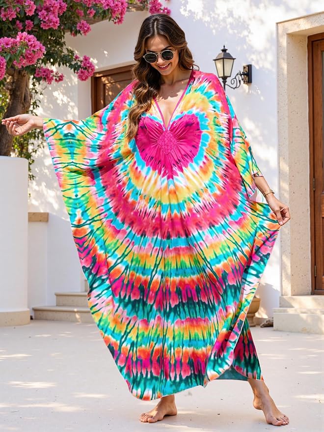 Mumu Dresses for Women Plus Size, Bohemian Kaftan Beach Cover Up Long Maxi Nightgown Soft Loungewear