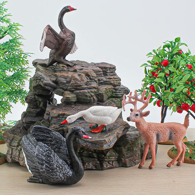 LC JoyCre 4PCS Black Swan Figurine Swan Toy Deer Figurine Animal Figure for Toddlers Preschool Animals Figures Eduactional Project Diorama Model Toy for Kids 3 4 5 6