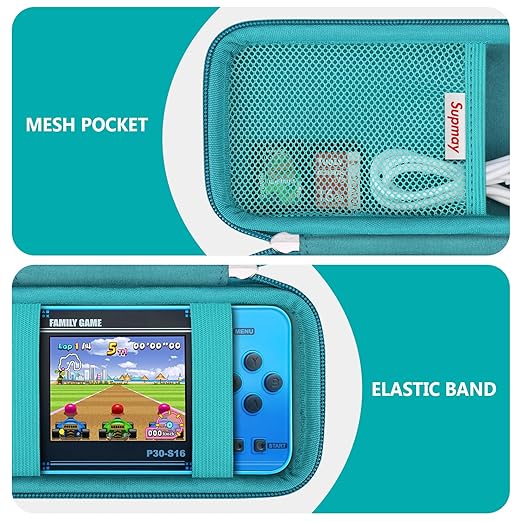 Supmay Carrying Case Compatible with WELLST·G/ for GuaiyeyeAP Handheld Game for Kids -Preloaded 220 Retro Video Games, Portable Gaming Player Storage Holder Travel Bag with Mesh Pocket, Green
