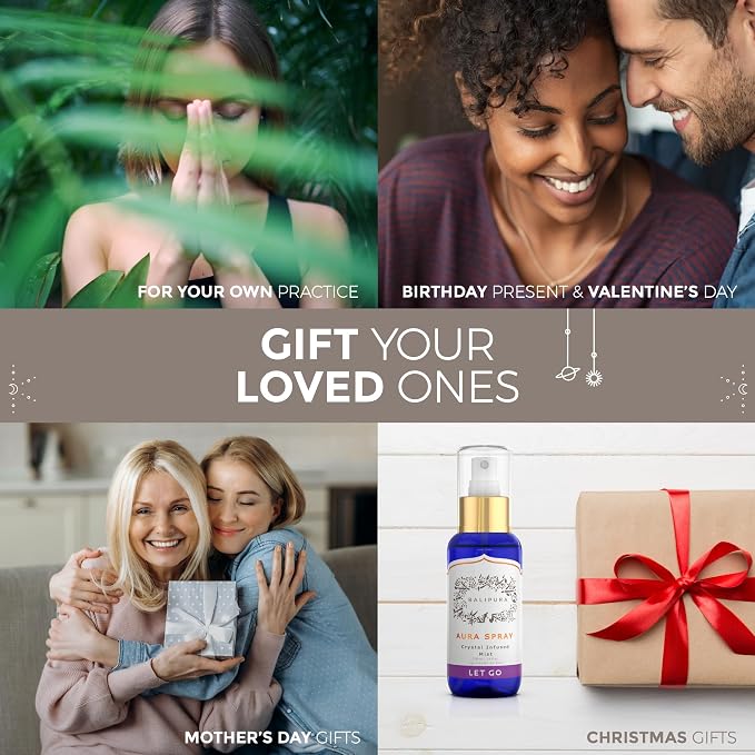 Let Go Aura Crystal Spray with Amethyst Sodalite Clear Quartz Palo Santo Crystals Pure Organic Cinnamon Grapefruit Handmade in Bali - 3.4 fl.oz