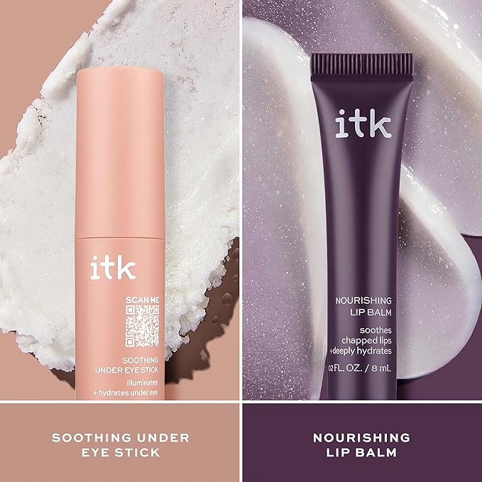 ITK Skincare Gift Set - Aloe Vera Under Eye Stick + Shea Butter Lip Balm Duo to Reduce Eye Puffiness and Soothe Chapped Lips with Vitamin E - Hydrates Dry Lips and Eyes - Travel Skincare Set