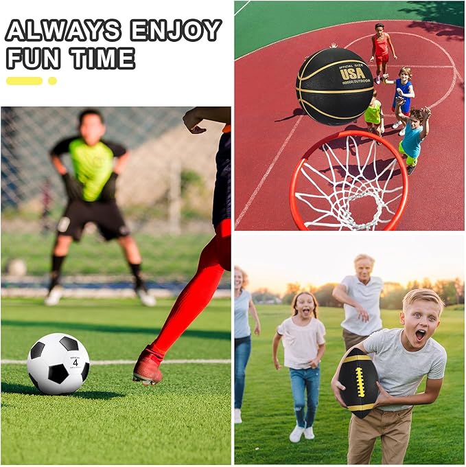Libima 3 Pcs Sports Ball Set for Kids Teens Include Official Size 5 Basketball 4 Soccer 6 Football with Pump and Carry Bag Training Practice Sport Gift for Kids Teens Back to School