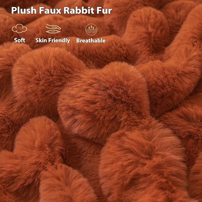 LIFEREVO Luxury Fluffy Faux Rabbit Fur Throw Blanket 60x80, Burnt Orange | Plush Fuzzy Bubble Lap Throw for Couch Sofa Office, Soft Cozy Furry Bed Blanket Home Decoration, Washable & Skin-friendly