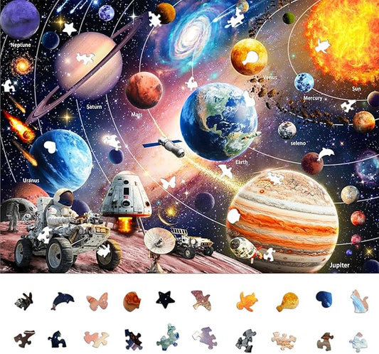 1000-Piece Space Explorer Puzzle: Glow-in-The-Dark Astronaut Adventure, Solar System Jigsaw Puzzle, Challenging Colorful Cosmic Puzzles for Adults, Outer Galaxy, Finished Size 26.6x19.2