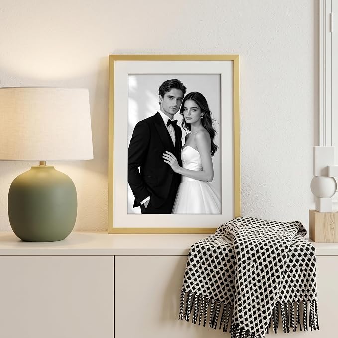 upsimples 12x17 Picture Frame, Display Pictures 10x14 with Mat or 12x17 Without, Wall Hanging Photo Frame, Gold, 1 Pack
