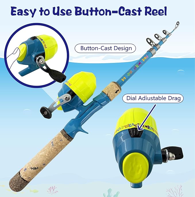 Kids Fishing Pole Set, Kids Fishing Rod and Reel Combo and Fishing Net Tackle Box with Lures Hooks and Bag for Boys Girls Youth Fishing