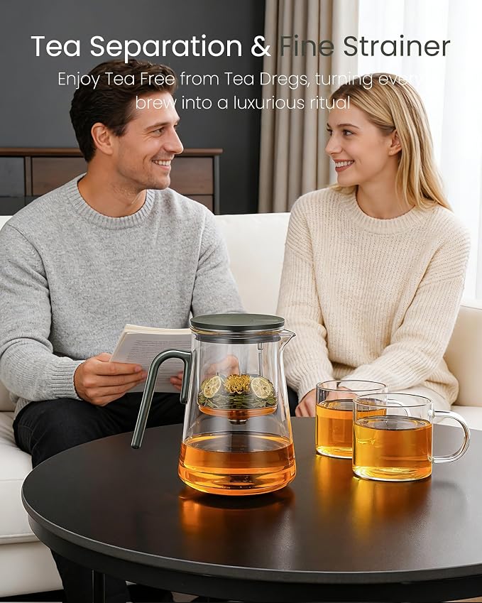 ZENS Magnetic Teapot Set, Enchanted Magic Glass Tea Infuser Pot with 2 Cups for Loose Leaf Tea Steeper, Mess-Free Tea Maker Tea Diffusers for Tea Lovers Ideal Gifts, 34oz (1000 ml)