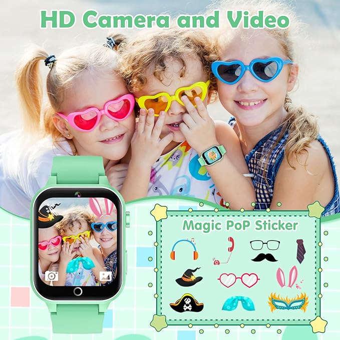 Smart Watch for Kids, with 26 Puzzle Games, Touch Screen, HD Camera, Alarm Clock, Toys for Ages 4-12 Years Old.Birthday Gift for Boys Girls (Green)
