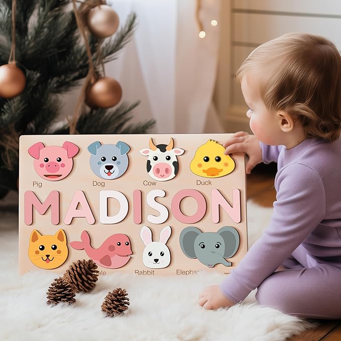 | Personalized Name Puzzle Set | Includes Wooden Puzzle, Optional Engraved Message, Stand & Premium Gift Package | Handmade, Educational Baby Gift (Ages 0–3)
