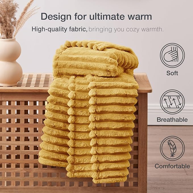 EXQ Home Gentle Soft Fleece Throw Blanket – Cozy Lightweight Blanket for Couch Bed – All-Season Warm Fuzzy Flannel Blanket for Women Mom Her – Gifts for Birthday(60"x80",Mustard Yellow)