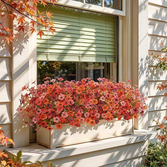 Alupssuc 24 Bundles Artificial Fall Flowers, UV Resistant Faux Mums Porch | Silk & Plastic, 13 Inch Tall, for Indoor Outdoor Planters Yard Patio Window Box, Autumn Outside Realistic Fake Decoration