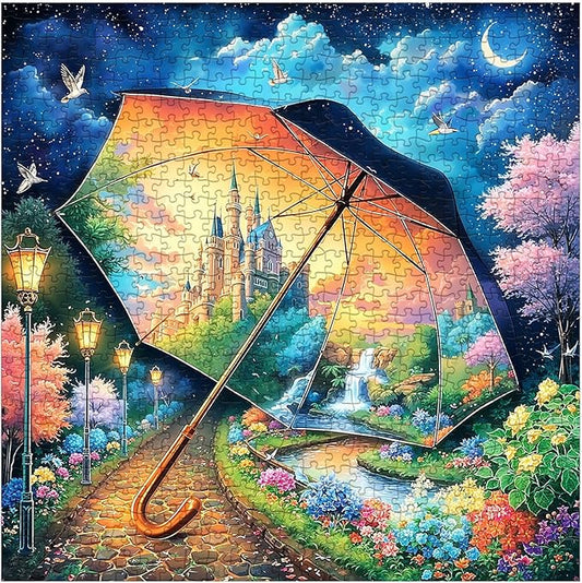 Aesthetic Garden Puzzles for Adults 1000 Pieces, Beautiful Umbrella Landscape Flower Plant Jigsaw Puzzles, Colorful Art Nature Floral Sunset Scenic Wildflower Puzzle