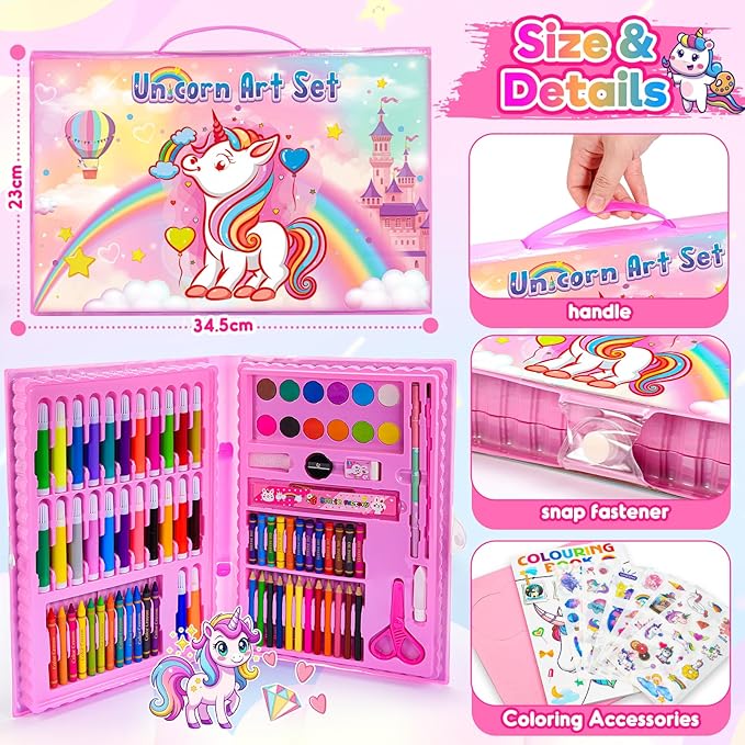 HCHILDHOOD Art Supplies for Girls, Arts and Crafts for Kids Age 4-6 6-8 with Trifold Easel,Includes Sketch Pads,Oil Pastels,Crayons,Colored Pencils, Drawing Set for 3-12 Year Olds Girls (Pink)
