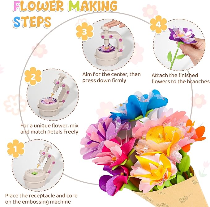 Fabric Flower Bouquets Toys,DIY Craft Kits for Kids,Arts and Crafts Toy for 3+ Year Old Girls,Flowers Market Toy,Build Your Flower Bouquet,Educational Preschool Learning Toys for Birthday,Christmas