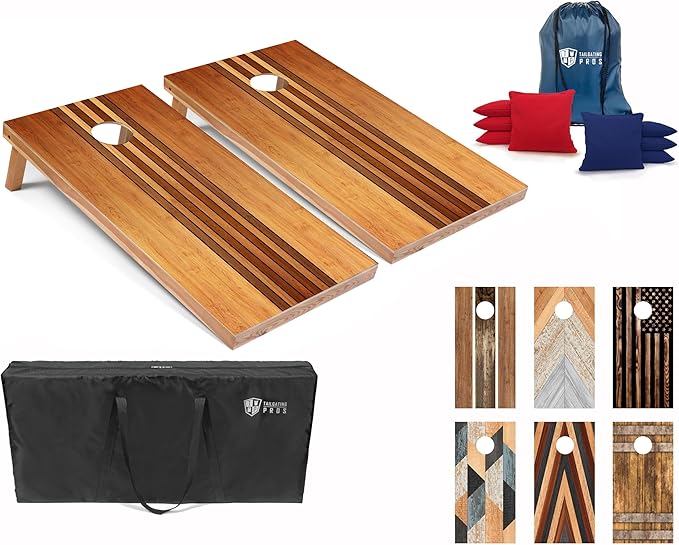 Tailgating Pros Cornhole Boards 4x2 Official Regulation Size – Wooden Design Cornhole Game Set with 8 Bean Bags, Carrying Case & Tote – Outdoor Tailgate Yard Game