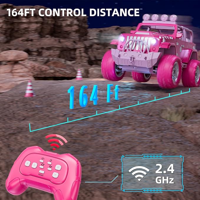JUKUDAHU Pink Remote Control Car for Girls 4-7, 2.4GHz Off-Road RC Jeep with Spray, Climbing Toy for Girls Aged 3-4 5-6 7-8 9-10, Remote Control Vehicle Gift for Birthday Christmas Toys