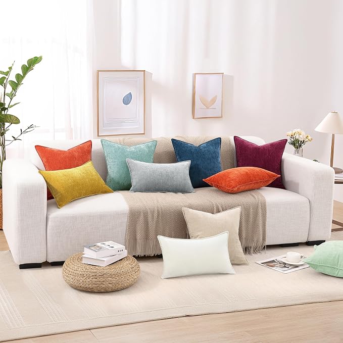 decorUhome Chenille Rhododendron Throw Pillow Covers 18x18 Set of 2 | Fall Soft Couch Decorative Modern Velvet Pillow Cases with Elegant Design for Sofa Bed Living Room Home Decor