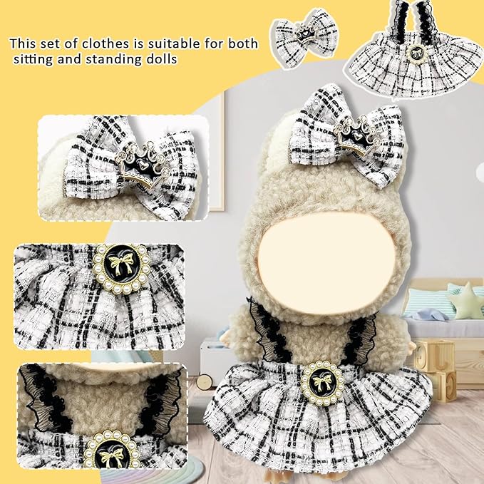 Doll Clothes for Labubu,Cute Outfit for 17cm Doll Clothe 2/3PCS Clothes and Hats Stylish Dolls Clothe for 17 cm Labubu,Casual Style Costumes for Labubu Dolls (White Chaneel Set)
