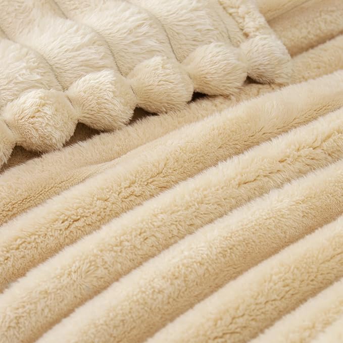 Exclusivo Mezcla Striped Twin Size Fleece Blanket for Bed, Couch, 60"x80" | Soft Breathable Cozy Bed Blankets, Lightweight Plush Fluffy Fuzzy Jacquard Decorative Blankets