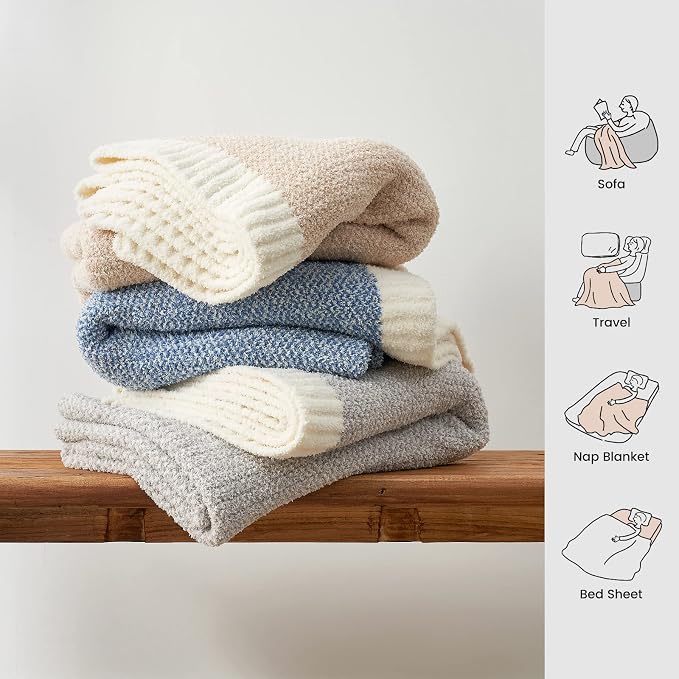 Snuggle Sac Buttery Grey Throw Blanket for Couch, Reversible Super Soft Warm Blankets Cozy Knit Fuzzy Plush Lightweight Throws for Sofa, Bed, Heather Grey, 50"x60"