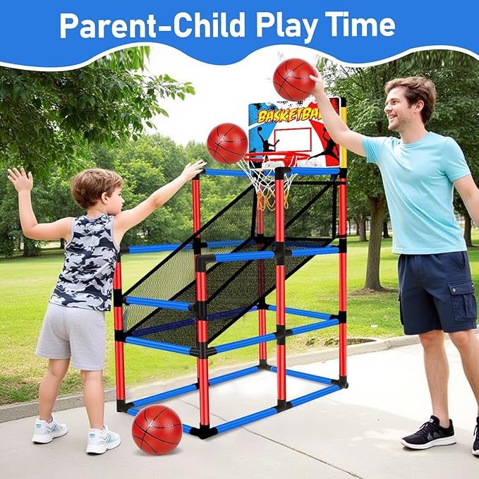 63" Arcade Basketball Game Set with 3 Balls, Kids Basketball Hoop Age 3 to 12 Indoor Outdoor Sports Play - Easy Set Up - Carnival Birthday Party Games Yard Toys for 3 4 5 6 7 8+ Year Old Boys Gift