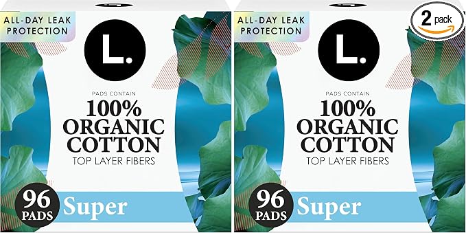 L. Ultra Thin Pads for Women, Super Absorbency, Organic Cotton Top Layer, Unscented Pads with Wings, (4 Packs of 24), 96 Count (Pack of 2)
