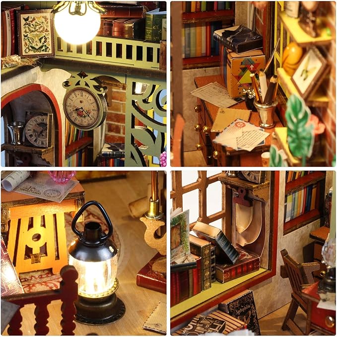 Foyucool DIY Miniature House Kit, Dollhouse Kit with Music and LED Light, Mini House Building Kits for for Adult to Building, Christmas Home Decorations Gifts for Family and Friends, Bookhouse