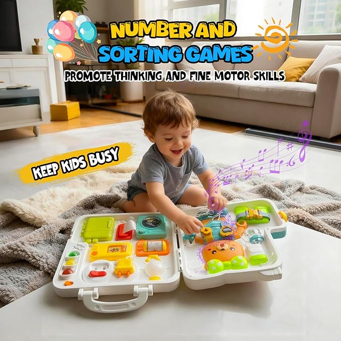 Montessori Busy Board Toys for 1 2 Year Old, Educational Montessori Baby Toys for 12-18 Months, Toddler 1-3 Musical Toys,Birthday Christmas Toys Gifts for 1 2 Year Old Boys Girls