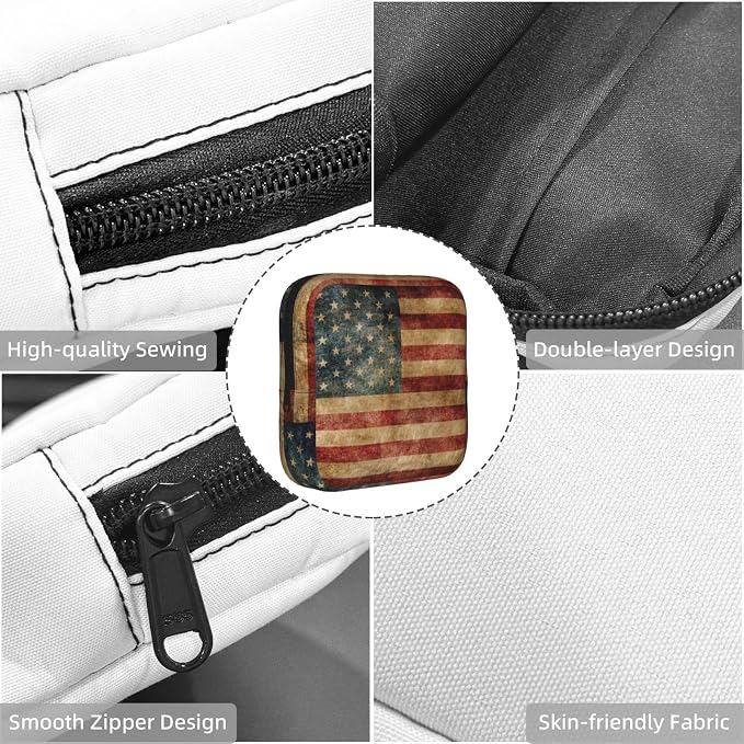 American Flag Patriotic Period Bag For Women,Portable Sanitary Napkin Period Pad Pouch For Purse, Small Make Up Bags