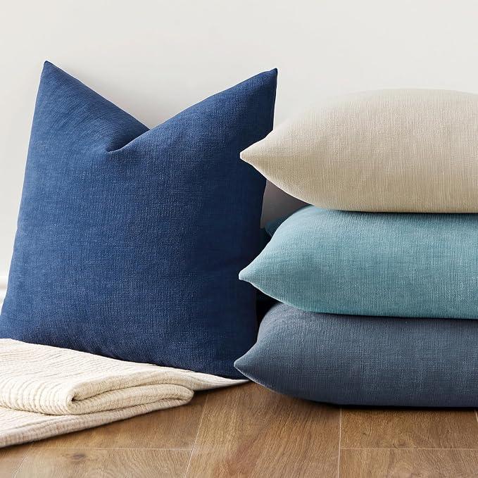 MIULEE Navy Blue Chenille Couch Throw Pillow Covers, 16x16 | Set of 2, Soft Coastal Home Decor, Modern Farmhouse Decorative Pillowcases for Sofa Living Room Bed