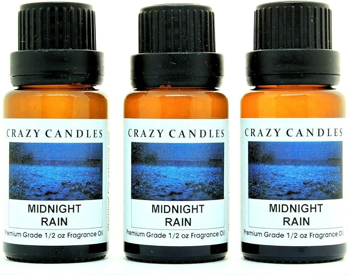 Crazy Candles Midnight Rain 3 Bottles 1/2 Fl Oz Each (15ml) Premium Grade Scented Fragrance Oil (Fresh Air Scented with Musk)