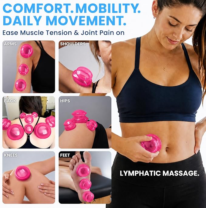 Silicone Cupping Therapy Set Professional Massage Cupping Cups for Cupping Therapy 4 Cup Kit for Massage, Myofascial Release, Cellulite Reduction (Lure Pink)