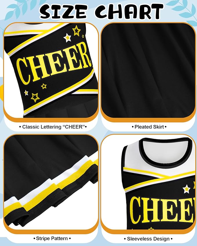 JenPen Cheerleader Costume Set Cheerleading Outfit Cheer Uniform Dress Cosplay for Halloween Party Gifts 3-9 Years