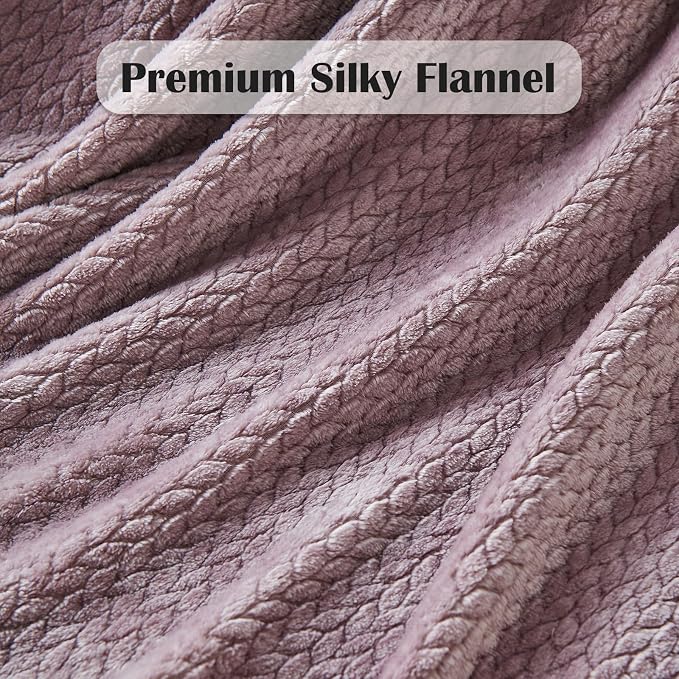 NEWCOSPLAY Fleece Leaves Pattern Queen Blanket, Light Purple, 90"x90" | Super Soft Throw Blanket, Lightweight Cozy Bed Sofa Blanket, Premium Silky Flannel Fleece, Travel Blanket for All Season Use
