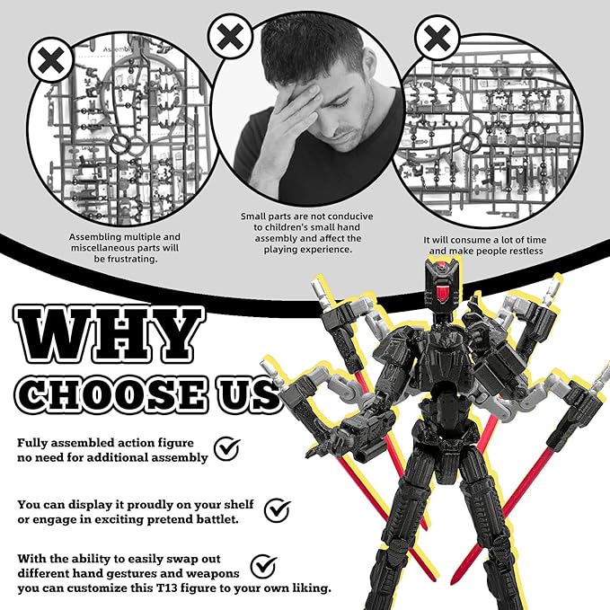 Assembly Completed T13 Action Figure，T13 mision 13 figuras originales 3D Printed Toys Nova 13 Action Figures Desktop Decorations for Game Lovers Toy (Black, 8 Inch)
