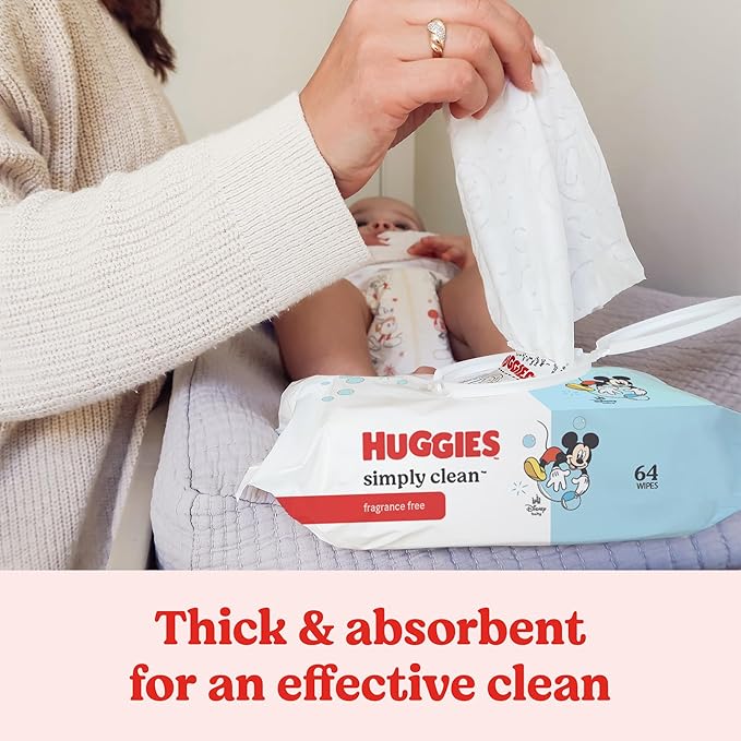 Huggies Simply Clean Unscented Baby Diaper Wipes, Flip-Top Packs (704 Wipes Total), Packaging May Vary (Pack of 22)