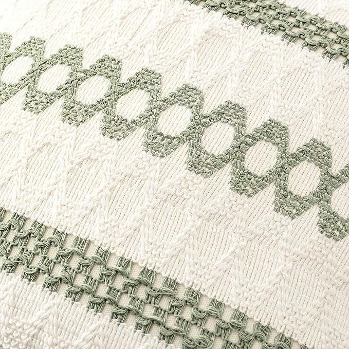 MIULEE Set of 2 Sage Green Boho Decorative Pillow Covers 20x20 Inch | Farmhouse Couch Throw Pillows, Modern Cotton Cushion Covers, Macrame Woven Spring Home Decor for Bed Sofa Chair