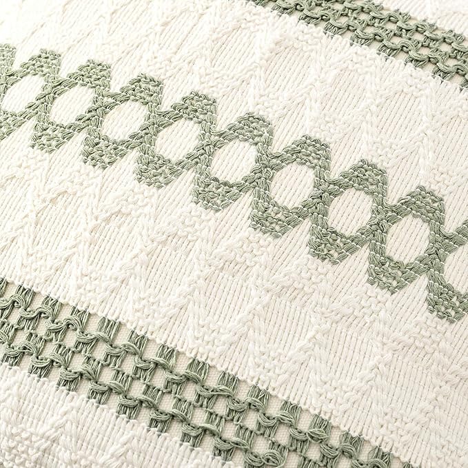 MIULEE Set of 2 Sage Green Boho Decorative Pillow Covers 16x16 Inch | Farmhouse Couch Throw Pillows, Modern Cotton Cushion Covers, Macrame Woven Spring Home Decor for Bed Sofa Chair