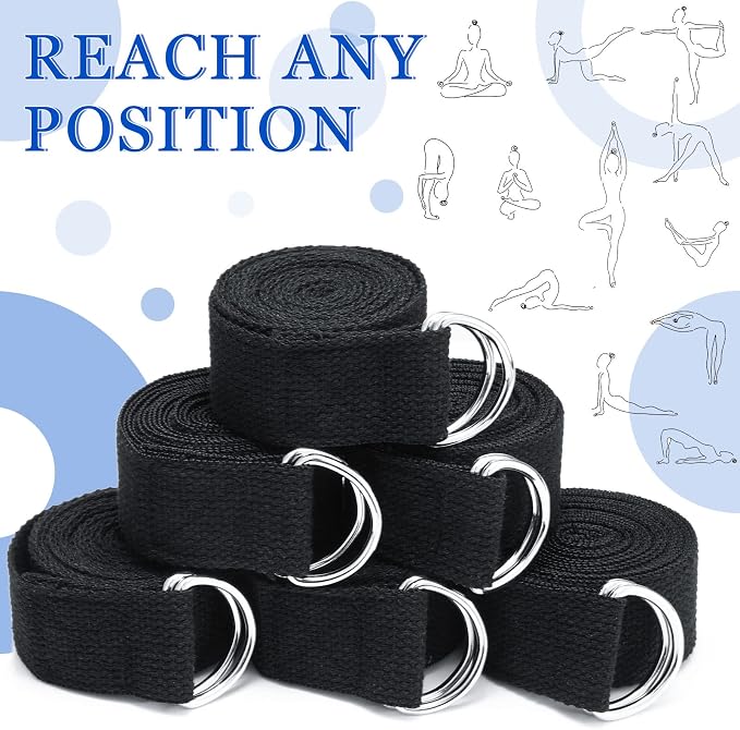 6 Pcs Yoga Strap for Stretching 8 ft Yoga Exercise Adjustable Straps Bands with Safe D Ring Buckle for Pilates, Gym Workouts, Fitness, Physical Exercise, Dance, Improve Flexibility