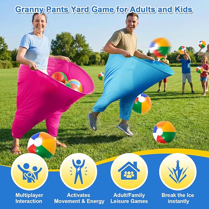 Granny Pants Yard Game, Outdoor Game with Bouncy Ball and Air Pump, Team Relay Family Reunion Party Field Game