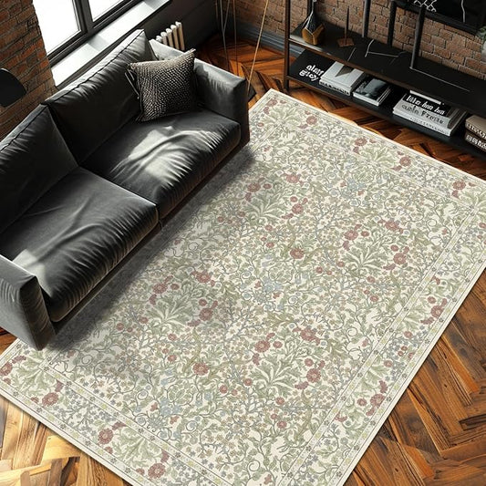 4x6 Area Rug for Bedroom Beside Rug, Laundry Room, Entryway, Kitchen, Washable Non-Slip Low Pile Ultra Soft Stain Resistant Carpet (Light Green)