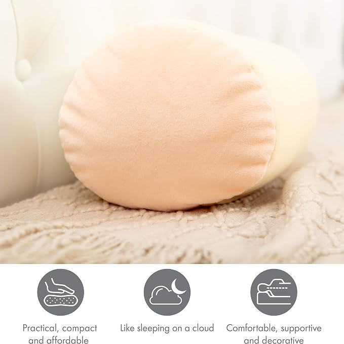Microbead Bolster Neck Roll Pillow, Gently Body, Head, Neck & Shoulders No Pain Rest, Relax Sleep - Silky Feel Prevent Wrinkles & Hair Breakage - Lightweight Cylinder Tube, 14" x 8", Off White Cream