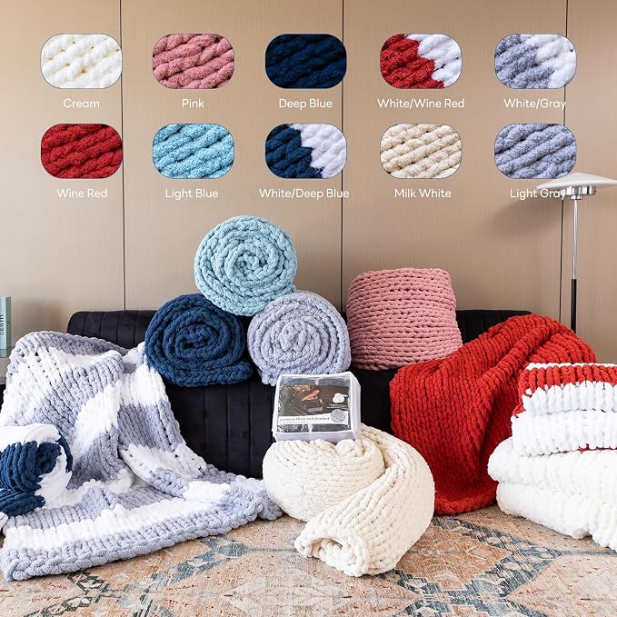 Chunky Knit Blanket - Luxury Soft Cozy 60 * 80 Throw Blanket,100% Woven Blanket Rope Knot Throw Blanket for Couch, Sofa, Home Decor, Gift - Machine Washable（Light Blue）