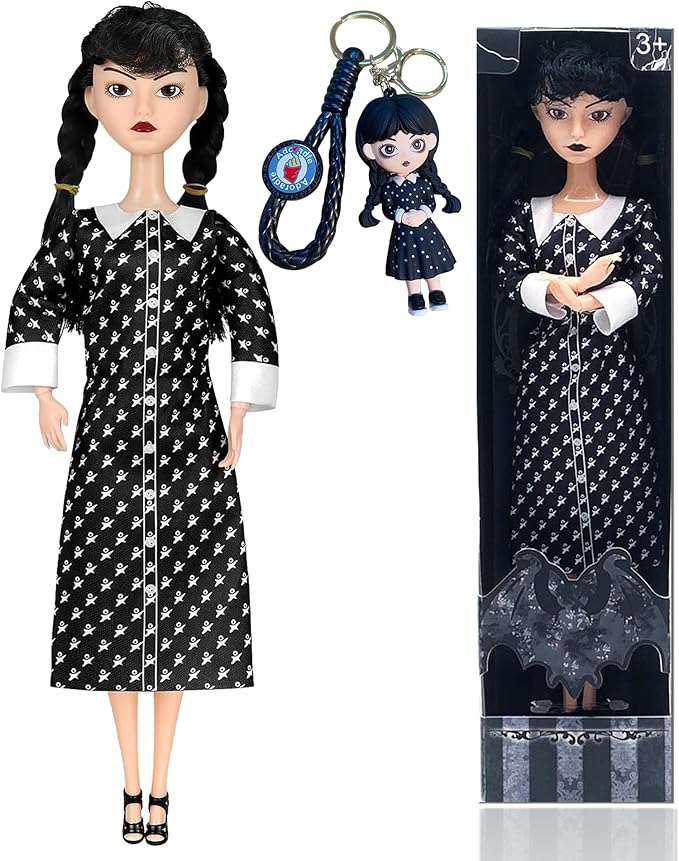 Dumwick 11.5'' Adams Doll with Gift Box, High Heels, Black Dress, and Hair, Perfect Christmas and Birthdays Toy Gift for Girls & Fans(B3)