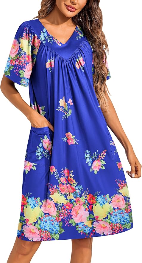 Ekouaer Womens House Dress Floral Print Moo Moos Nightgowns Moomoo Dresses Mumus with Pockets