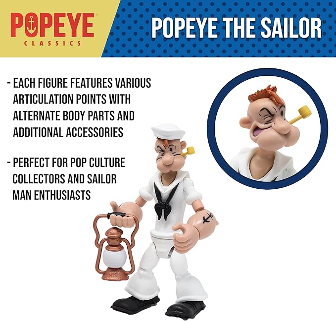 Boss Fight Studio Popeye Classics Set of 4 – Popeye in White Sailor Suit, Olive OYL, Bluto, Castor OYL - Highly Articulated Collectible Figurines with Accessories, Alternate Heads and Hands - 1:12