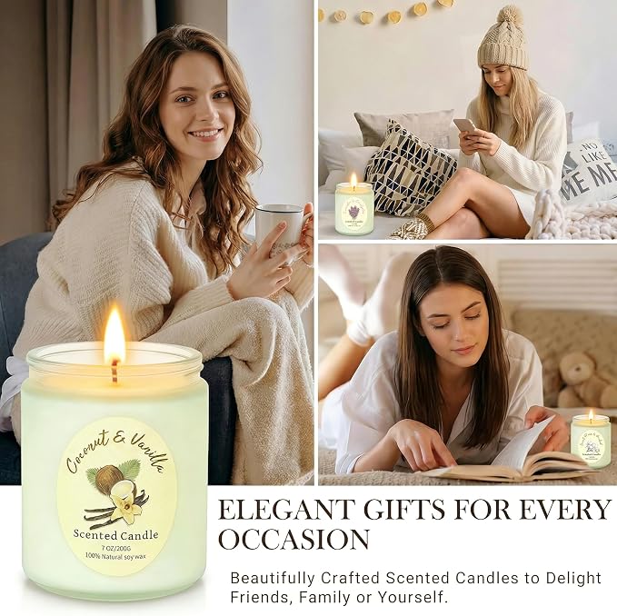 4 Pack Scented Candles Gift Set, Natural Soy Wax Non Toxic 28 oz for Home | Aromatherapy Candles Lavender Eucalyptus Vanilla Coconut Rose, Housewarming Relaxation Spa Birthday teacher Gifts for Women