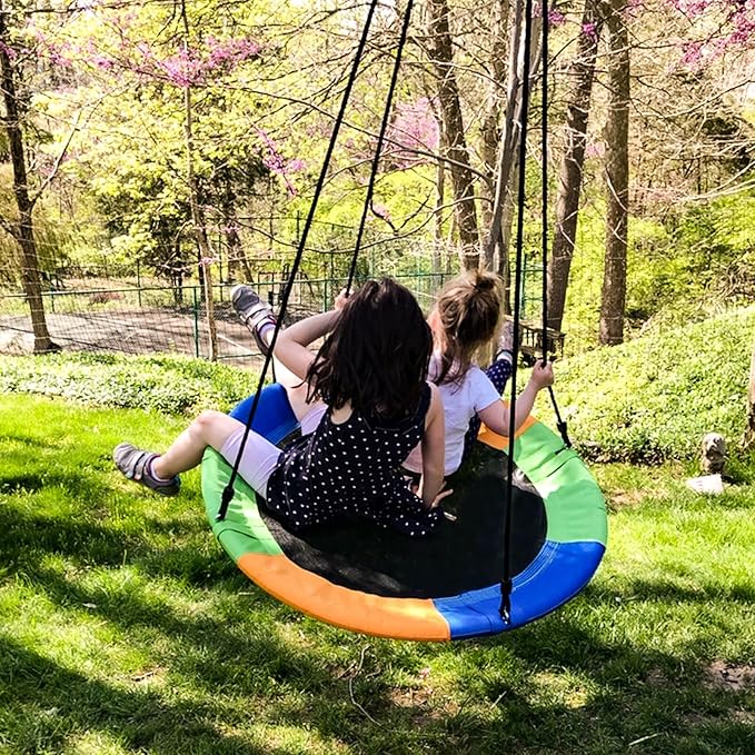 40 Inch Saucer Tree Swing for Kids, Outdoor Round Swing with Hanging Straps & Adjustable Ropes, Easy Assembly