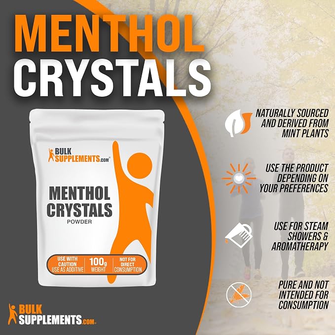 BulkSupplements.com Menthol Crystal - Natural Menthol Crystals - Menthol Crystals for Soap Making, for Shower Steamers Aromatherapy - Pure & Gluten Free, 100g (3.5 oz)