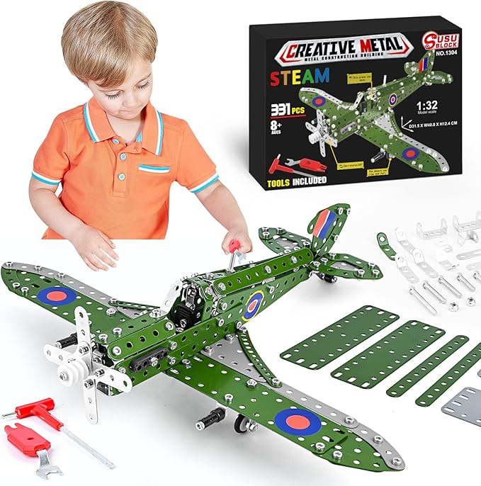STEM Building Toys Model Airplane Kits for Boys 8-12,Airplane Model Scale 1:32 Metal Building Kit,Construction Set Model Planes for Kids 8-12,Best Airplane Gifts for Hurricane Fighter Fans